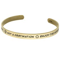 Qina C. Gold-tone 316l Stainless Steel Life Journey Destination Moments Adjustable Cuff Bracelet Wristband Bangle