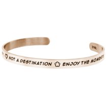 Qina C. Rose Gold-tone 316l Stainless Steel Life Journey Destination Moments Adjustable Cuff Bracelet Wristband Bangle