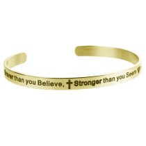 Qina C. Gold-tone 316l Stainless Steel Braver Stronger Smarter Adjustable Cuff Bracelet Wristband Bangle