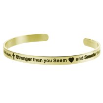 Qina C. Gold-tone 316l Stainless Steel Braver Stronger Smarter Adjustable Cuff Bracelet Wristband Bangle