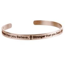Qina C. Rose Gold-tone 316l Stainless Steel Braver Stronger Smarter Adjustable Cuff Bracelet Wristband Bangle