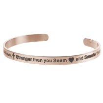 Qina C. Rose Gold-tone 316l Stainless Steel Braver Stronger Smarter Adjustable Cuff Bracelet Wristband Bangle