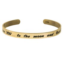 Qina C. Gold-tone 316l Stainless Steel I Love You... to the Moon and Back Adjustable Cuff Bracelet Wristband Bangle