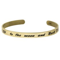 Qina C. Gold-tone 316l Stainless Steel I Love You... to the Moon and Back Adjustable Cuff Bracelet Wristband Bangle