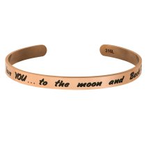 Qina C. Rose Gold-tone 316l Stainless Steel I Love You... to the Moon and Back Adjustable Cuff Bracelet Wristband Bangle