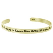 Qina C. Gold-tone 316l Stainless Steel Future Believe Beauty of Dreams Adjustable Cuff Bracelet Wristband Bangle
