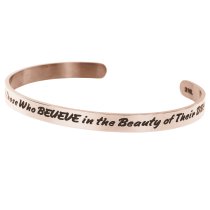 Qina C. Rose Gold-tone 316l Stainless Steel Future Believe Beauty of Dreams Adjustable Cuff Bracelet Wristband Bangle