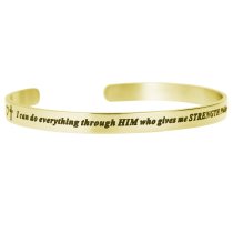 Qina C. Gold-tone 316l Stainless Steel I Can Do Everything Through Him Who Gives Me Strength Adjustable Cuff Bracelet Wristband Bangle