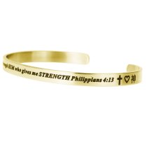 Qina C. Gold-tone 316l Stainless Steel I Can Do Everything Through Him Who Gives Me Strength Adjustable Cuff Bracelet Wristband Bangle