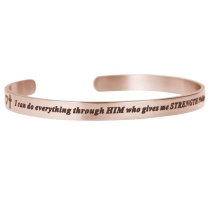 Qina C. Rose Gold-tone 316l Stainless Steel I Can Do Everything Through Him Who Gives Me Strength Adjustable Cuff Bracelet Wristband Bangle