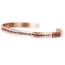 Qina C. Rose Gold-tone 316l Stainless Steel I Can Do Everything Through Him Who Gives Me Strength Adjustable Cuff Bracelet Wristband Bangle