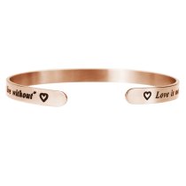 Qina C. Rose Gold-tone 316l Stainless Steel Love Finding Live Adjustable Cuff Bracelet Wristband Bangle