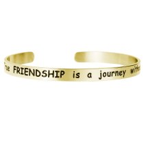 Qina C. Gold-tone 316l Stainless Steel True Friendship Is a Journey Without End Adjustable Cuff Bracelet Wristband Bangle