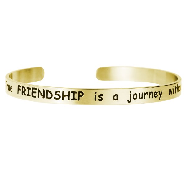 Qina C. Gold-tone 316l Stainless Steel True Friendship Is a Journey Without End Adjustable Cuff Bracelet Wristband Bangle