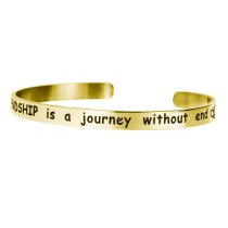 Qina C. Gold-tone 316l Stainless Steel True Friendship Is a Journey Without End Adjustable Cuff Bracelet Wristband Bangle