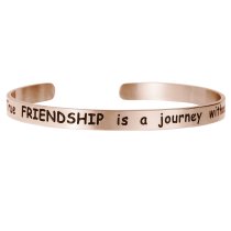 Qina C. Rose Gold-tone 316l Stainless Steel True Friendship Is a Journey Without End Adjustable Cuff Bracelet Wristband Bangle