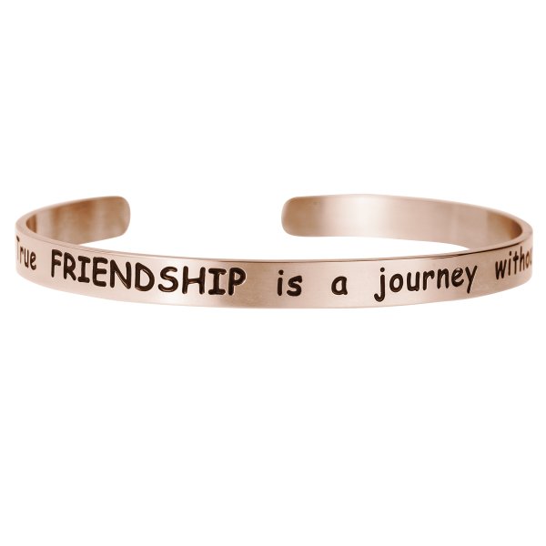 Qina C. Rose Gold-tone 316l Stainless Steel True Friendship Is a Journey Without End Adjustable Cuff Bracelet Wristband Bangle