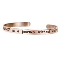 Qina C. Rose Gold-tone 316l Stainless Steel True Friendship Is a Journey Without End Adjustable Cuff Bracelet Wristband Bangle