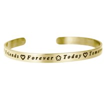 Qina C. Gold-tone 316l Stainless Steel Friends Forever Today Tomorrow Always Adjustable Cuff Bracelet Wristband Bangle