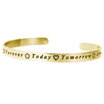 Qina C. Gold-tone 316l Stainless Steel Friends Forever Today Tomorrow Always Adjustable Cuff Bracelet Wristband Bangle