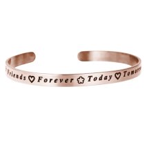 Qina C. Rose Gold-tone 316l Stainless Steel Friends Forever Today Tomorrow Always Adjustable Cuff Bracelet Wristband Bangle