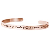 Qina C. Rose Gold-tone 316l Stainless Steel Friends Forever Today Tomorrow Always Adjustable Cuff Bracelet Wristband Bangle
