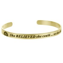 Qina C. Gold-tone 316l Stainless Steel She Believed She Could so She Did Adjustable Cuff Bracelet Wristband Bangle