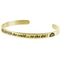 Qina C. Gold-tone 316l Stainless Steel She Believed She Could so She Did Adjustable Cuff Bracelet Wristband Bangle