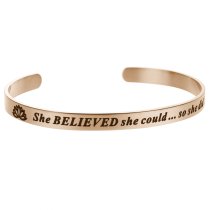 Qina C. Rose Gold-tone 316l Stainless Steel She Believed She Could so She Did Adjustable Cuff Bracelet Wristband Bangle