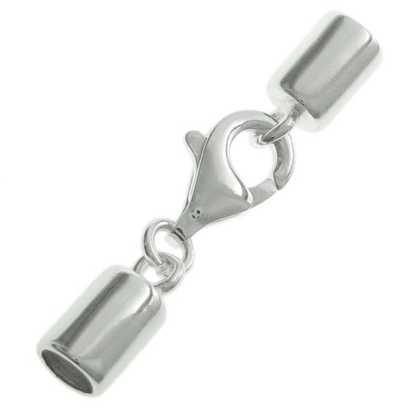 1x Rhodium on 925 Sterling Silver 3mm Leather Necklace End Cap Lobster Clasp
