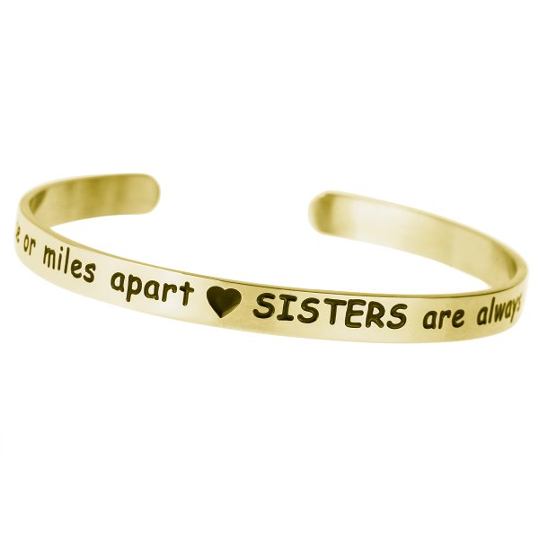 Qina C. Gold-tone 316l Stainless Steel Sister Close Heart Adjustable Cuff Bracelet Wristband Bangle