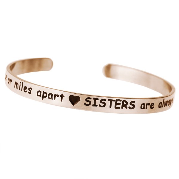 Qina C. Rose Gold-tone 316l Stainless Steel Sister Close Heart Adjustable Cuff Bracelet Wristband Bangle