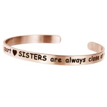 Qina C. Rose Gold-tone 316l Stainless Steel Sister Close Heart Adjustable Cuff Bracelet Wristband Bangle
