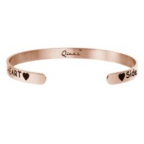 Qina C. Rose Gold-tone 316l Stainless Steel Sister Close Heart Adjustable Cuff Bracelet Wristband Bangle