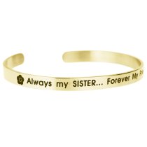 Qina C. Gold-tone 316l Stainless Steel Always My Sister Forever My Friend Adjustable Cuff Bracelet Wristband Bangle