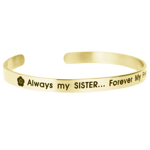 Qina C. Gold-tone 316l Stainless Steel Always My Sister Forever My Friend Adjustable Cuff Bracelet Wristband Bangle