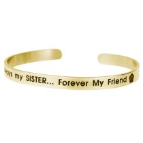 Qina C. Gold-tone 316l Stainless Steel Always My Sister Forever My Friend Adjustable Cuff Bracelet Wristband Bangle