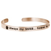 Qina C. Rose Gold-tone 316l Stainless Steel Always My Sister Forever My Friend Adjustable Cuff Bracelet Wristband Bangle