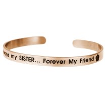 Qina C. Rose Gold-tone 316l Stainless Steel Always My Sister Forever My Friend Adjustable Cuff Bracelet Wristband Bangle