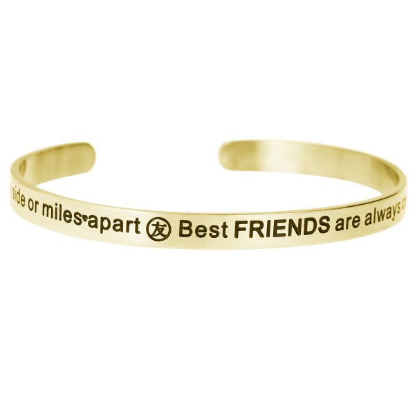 Qina C. Gold-tone 316l Stainless Steel Best Friends Connected By Heart Adjustable Cuff Bracelet Wristband Bangle