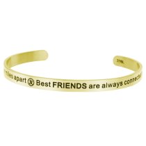 Qina C. Gold-tone 316l Stainless Steel Best Friends Connected By Heart Adjustable Cuff Bracelet Wristband Bangle