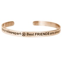 Qina C. Rose Gold-tone 316l Stainless Steel Best Friends Connected By Heart Adjustable Cuff Bracelet Wristband Bangle