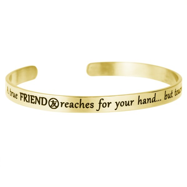 Qina C. Gold-tone 316l Stainless Steel a True Friend Reaches for Your Hand but Touches Your Heart Adjustable Cuff Bracelet Wristband Bangle