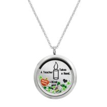 1x Stainless Steel Special Teacher Round Floating Locket Crystals Charm Chain Necklace Pendant 30mm