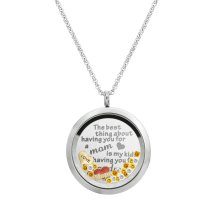 1x Stainless Steel Love Mother Family Round Floating Locket Crystals Charm Chain Necklace Pendant 30mm