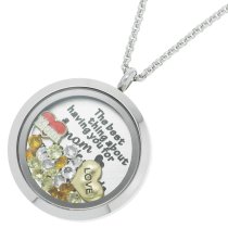 1x Stainless Steel Love Mother Family Round Floating Locket Crystals Charm Chain Necklace Pendant 30mm