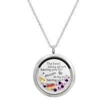 1x Stainless Steel Love Mother Family Round Floating Locket Crystals Charm Chain Necklace Pendant 30mm