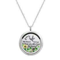 1x Stainless Steel Graduate and Dream Round Floating Locket Crystals Charm Chain Necklace Pendant 30mm