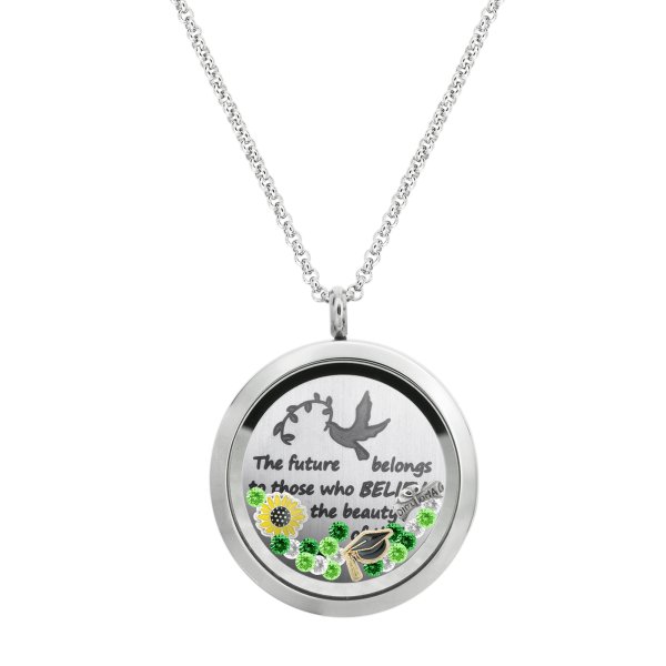 1x Stainless Steel Graduate and Dream Round Floating Locket Crystals Charm Chain Necklace Pendant 30mm