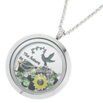 1x Stainless Steel Graduate and Dream Round Floating Locket Crystals Charm Chain Necklace Pendant 30mm